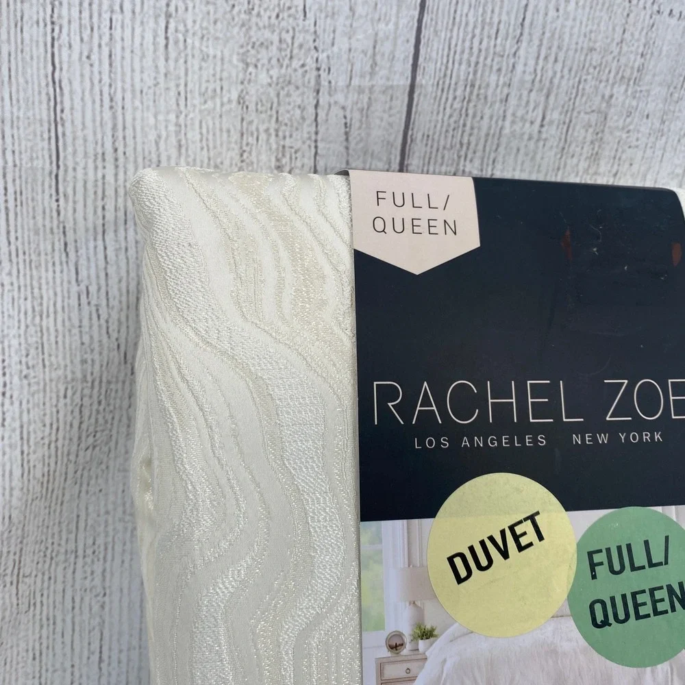 Rachel Zoe Duvet Set Full/Queen Ivory Cream Wavy Jacquard Modern Textured Chic